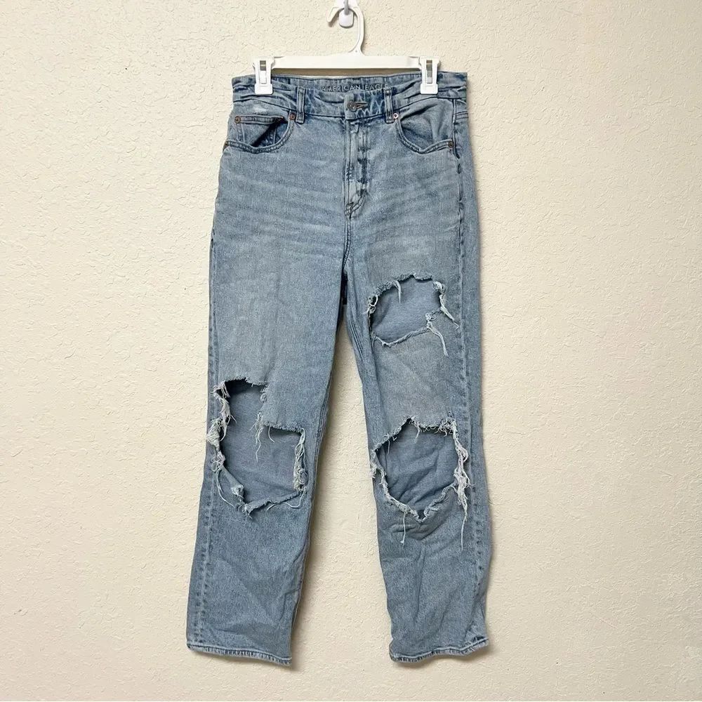 American Eagle Curvy 90s Straight Blue Denim Jeans Size 8R Stretch Light Wash